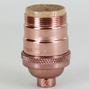 POLISHED COPPER FINISH CAST UNO THREADED E-26 SHORT KEYLESS SOCKET WITH 1/8IPS. CAP AND SET SCREW